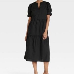 Who What Wear Puff Sleeve Tiered Lace Trim Dress - Black - 3X